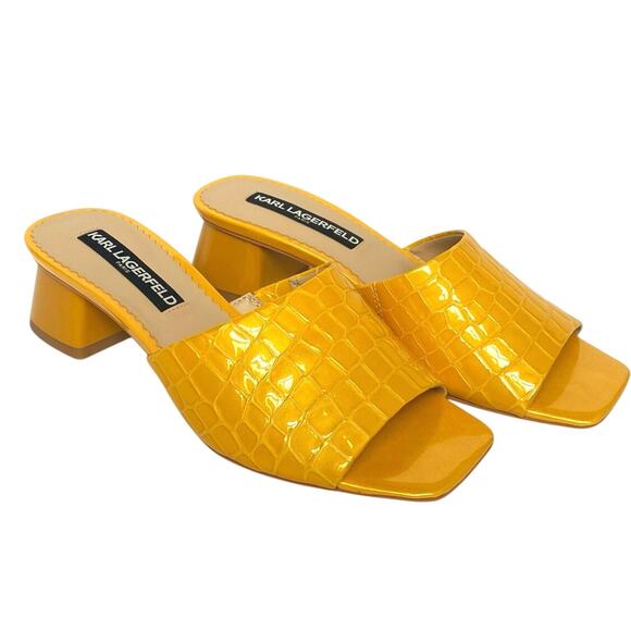 NEW KARL LAGERFELD Macaria Croc Embossed Leather Block Heeled Sandals SZ 6 Retro - Picture 7 of 9